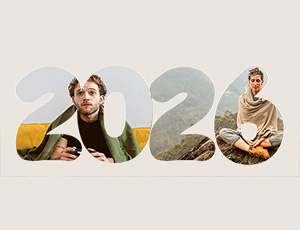 Jahreszahl 2026, dahinter ein junger Mann und eine Frau die meditiert.