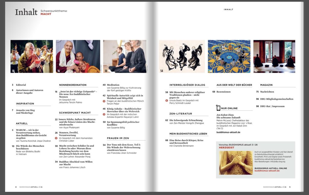 Vorschaubild: Inhaltsverzeichnis der Ausgab 2/2026 Macht, verlinkt zum Schnupper-Flipbook