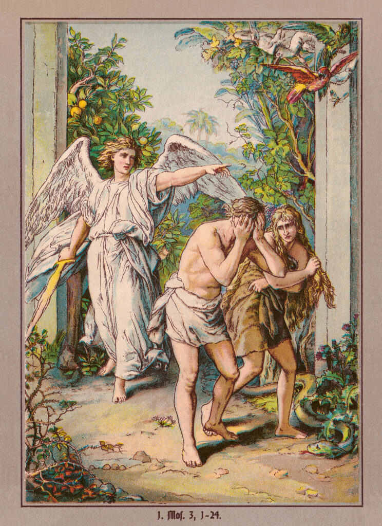 Zeichnung Die Vertreibung von Adam und Eva aus dem Paradies
