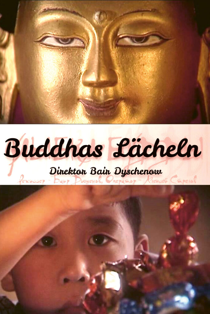 Filmplakat Buddhas Lächeln Buddhagesicht in Gold, Kindergesicht